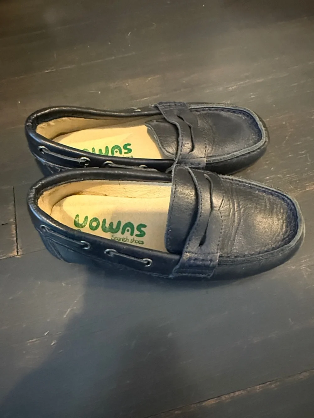 Toddler Navy Leather Slip-On Mocassins